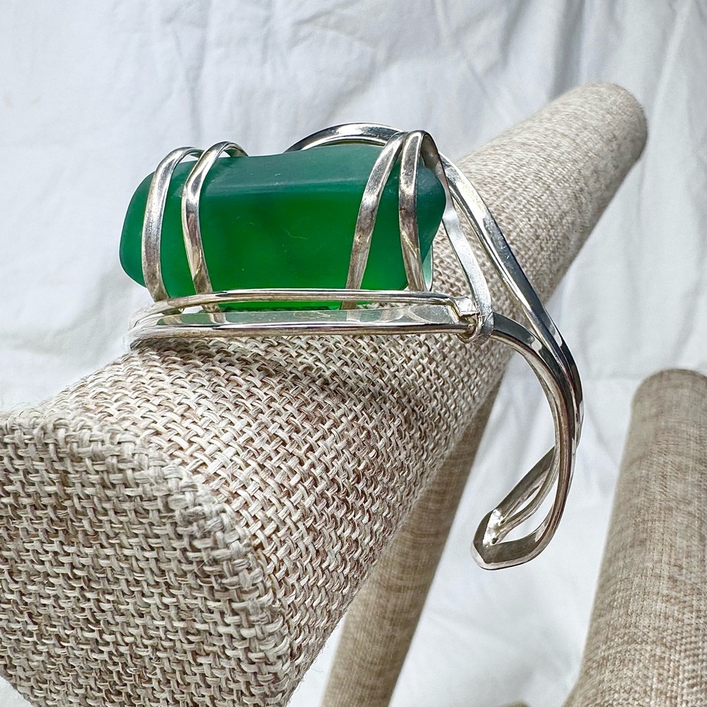 Sea Glass Sterling Silver Cuff Bracelet - Picture 9 of 10